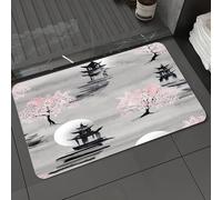DALEXHM Microfibre Bath Mat, Door Mat, Pet Mat,Bathroom Rug Machine Washable,Non-slip,Super absorbent,Extra Soft,Cherry blossom trees. Pagoda moon Japanese scenery seamless pattern. Sakura wa,24x39in