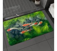 DALEXHM Microfibre Bath Mat, Door Mat, Pet Mat,Bathroom Rug Machine Washable,Non-slip,Super absorbent,Extra Soft,Carp Koi Fish Pond Weeds Stone Water Oriental,16x24in