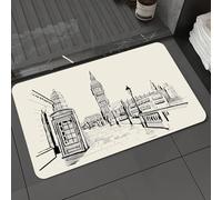 DALEXHM Microfibre Bath Mat, Door Mat, Pet Mat,Bathroom Rug Machine Washable,Non-slip,Super absorbent,Extra Soft,Modern,London City with Big Ben Monument Scene in Sketch Style British Famous,20x31in