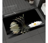 DALEXHM Microfibre Bath Mat, Door Mat, Pet Mat,Bathroom Rug Machine Washable,Non-slip,Super absorbent,Extra Soft,Zen abstract of grey spa stones a white lotus lily and wild grasses with .,20x31in