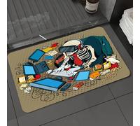 DALEXHM Microfibre Bath Mat, Door Mat, Pet Mat,Bathroom Rug Machine Washable,Non-slip,Super absorbent,Extra Soft,Virtual Reality Pop Art Retro Illustration of Skeleton Man Working on Computer,20x31in