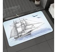 DALEXHM Microfibre Bath Mat, Door Mat, Pet Mat,Bathroom Rug Machine Washable,Non-slip,Super absorbent,Extra Soft,Retro sketch of a sailboat gliding on the water, seagulls flying,24x39in