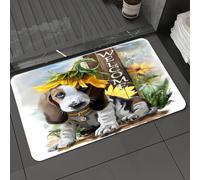 DALEXHM Microfibre Bath Mat, Door Mat, Pet Mat,Bathroom Rug Machine Washable,Non-slip,Super absorbent,Extra Soft,Dog, Basset Hound, puppy, sunflower, hat,16x24in