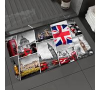 DALEXHM Microfibre Bath Mat, Door Mat, Pet Mat,Bathroom Rug Machine Washable,Non-slip,Super absorbent,Extra Soft,City，Collection of London landmarks, historical buildings and iconic banners,24x39in