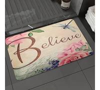 DALEXHM Microfibre Bath Mat, Door Mat, Pet Mat,Bathroom Rug Machine Washable,Non-slip,Super absorbent,Extra Soft,Beautiful work of art with fashionable lettering of the word 'believe', surrou,24x39in