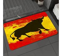 DALEXHM Microfibre Bath Mat, Door Mat, Pet Mat,Bathroom Rug Machine Washable,Non-slip,Super absorbent,Extra Soft,Spanish - Flag inspi silhouette, Spanish bullfighting culture, bold black bull,20x31in