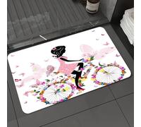 DALEXHM Microfibre Bath Mat, Door Mat, Pet Mat,Bathroom Rug Machine Washable,Non-slip,Super absorbent,Extra Soft,Charming journey for women in bicycle，Decorative bicycle butterfly，A woman and,24x39in