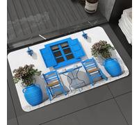 DALEXHM Microfibre Bath Mat, Door Mat, Pet Mat,Bathroom Rug Machine Washable,Non-slip,Super absorbent,Extra Soft,Santorini, blues, blue and white, white walls, courtyard corner, Greek style c,24x39in