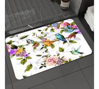 DALEXHM Microfibre Bath Mat, Door Mat, Pet Mat,Bathroom Rug Machine Washable,Non-slip,Super absorbent,Extra Soft,Humming bird roses peony with leaves on white. Watercolor.,16x24in