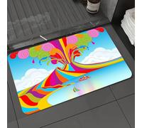 DALEXHM Microfibre Bath Mat, Door Mat, Pet Mat,Bathroom Rug Machine Washable,Non-slip,Super absorbent,Extra Soft,Vulcano, Skyline of Naples and Vesuvius in the eruption of the rainbow,16x24in