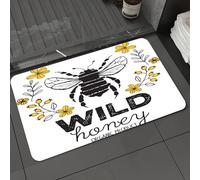 DALEXHM Microfibre Bath Mat, Door Mat, Pet Mat,Bathroom Rug Machine Washable,Non-slip,Super absorbent,Extra Soft,Hand-drawn black bees and the WILD honey organic product logo,24x39in