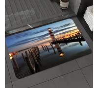 DALEXHM Microfibre Bath Mat, Door Mat, Pet Mat,Bathroom Rug Machine Washable,Non-slip,Super absorbent,Extra Soft,Lighthouse at dusk, a striped lighthouse gleaming like a lake under a lake in,20x31in