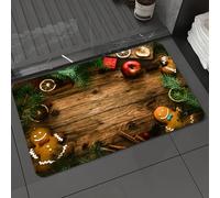 DALEXHM Microfibre Bath Mat, Door Mat, Pet Mat,Bathroom Rug Machine Washable,Non-slip,Super absorbent,Extra Soft,Christmas background, pine tree on wooden board, gingerbread man cookies, spic,16x24in