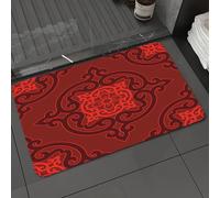 DALEXHM Microfibre Bath Mat, Door Mat, Pet Mat,Bathroom Rug Machine Washable,Non-slip,Super absorbent,Extra Soft,Maroon, Authentic Chinese Damask Rosette Inspired Antique Vibrant Decorative A,24x39in
