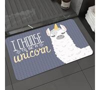 DALEXHM Microfibre Bath Mat, Door Mat, Pet Mat,Bathroom Rug Machine Washable,Non-slip,Super absorbent,Extra Soft,Cartoon animal, llama with unicorn horns, next to the phrase I chose to be a u,24x39in