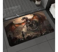 DALEXHM Microfibre Bath Mat, Door Mat, Pet Mat,Bathroom Rug Machine Washable,Non-slip,Super absorbent,Extra Soft,Dragon Medieval Battle with Gothic Monster Horror War Medieval Vintage Print,16x24in