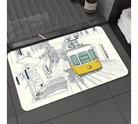 DALEXHM Microfibre Bath Mat, Door Mat, Pet Mat,Bathroom Rug Machine Washable,Non-slip,Super absorbent,Extra Soft,Street drawn in sketch style, quiet street in Lisbon with yellow tram and sket,24x39in
