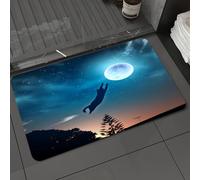 DALEXHM Microfibre Bath Mat, Door Mat, Pet Mat,Bathroom Rug Machine Washable,Non-slip,Super absorbent,Extra Soft,black cat boldly leap towards the full moon, capturing grace and mystery,24x39in