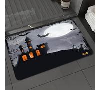 DALEXHM Microfibre Bath Mat, Door Mat, Pet Mat,Bathroom Rug Machine Washable,Non-slip,Super absorbent,Extra Soft,Vintage Halloween,Halloween Themed Asymmetric Caste with Scary Bats and Ghosts,20x31in