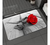 DALEXHM Microfibre Bath Mat, Door Mat, Pet Mat,Bathroom Rug Machine Washable,Non-slip,Super absorbent,Extra Soft,vivid red rose on the old wood stands out on the monochrome leaves,24x39in