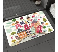 DALEXHM Microfibre Bath Mat, Door Mat, Pet Mat,Bathroom Rug Machine Washable,Non-slip,Super absorbent,Extra Soft,Illustration of Amsterdam architecture in cartoon, Dutch style with colorful i,20x31in