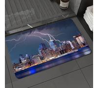 DALEXHM Microfibre Bath Mat, Door Mat, Pet Mat,Bathroom Rug Machine Washable,Non-slip,Super absorbent,Extra Soft,Storm and Thunder at Night in New York City Apocalyptic Dramatic View,20x31in