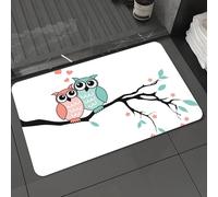 DALEXHM Microfibre Bath Mat, Door Mat, Pet Mat,Bathroom Rug Machine Washable,Non-slip,Super absorbent,Extra Soft,Owl, pink and green owl perched on the branches, surrounded by love and floral,20x31in
