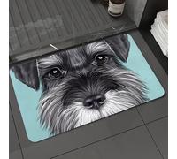 DALEXHM Microfibre Bath Mat, Door Mat, Pet Mat,Bathroom Rug Machine Washable,Non-slip,Super absorbent,Extra Soft,Schnauzer Dog Portrait. Illustrated Portrait of Black Schnauzer on blue backgr,24x39in