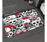 DALEXHM Microfibre Bath Mat, Door Mat, Pet Mat,Bathroom Rug Machine Washable,Non-slip,Super absorbent,Extra Soft,Seamless pattern. Crazy punk rock abstract background. Skulls pins guitars roc,16x24in