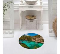DALEXHM Microfibre Bath Mat, Door Mat, Pet Mat,Bathroom Rug Machine Washable,Non-slip,Super absorbent,Extra Soft,Nature, small yacht floating in the sea in Mallorca, Spain Rocky Hills Forest,24x24in