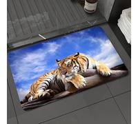 DALEXHM Microfibre Bath Mat, Door Mat, Pet Mat,Bathroom Rug Machine Washable,Non-slip,Super absorbent,Extra Soft,Tiger Sitting On Wood Under Blue Sky Wildlife View Stripes Predator White,20x31in