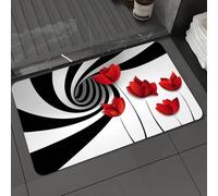DALEXHM Microfibre Bath Mat, Door Mat, Pet Mat,Bathroom Rug Machine Washable,Non-slip,Super absorbent,Extra Soft,Black and White Stripes Red Poppies Flower Vortex Spiral Swirling Creative,16x24in