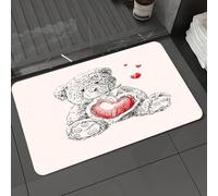 DALEXHM Microfibre Bath Mat, Door Mat, Pet Mat,Bathroom Rug Machine Washable,Non-slip,Super absorbent,Extra Soft,Doodle, detailed drawing of the teddy bear with a heart instead of a decorativ,24x39in