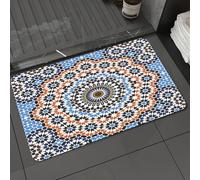 DALEXHM Microfibre Bath Mat, Door Mat, Pet Mat,Bathroom Rug Machine Washable,Non-slip,Super absorbent,Extra Soft,Morocco, geometry, mosaic, blue and orange contrast, Islamic, pattern decorati,24x39in