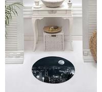 DALEXHM Microfibre Bath Mat, Door Mat, Pet Mat,Bathroom Rug Machine Washable,Non-slip,Super absorbent,Extra Soft,Modern, aerial view of Hong Kong city at night with full moon mystical archite,24x24in