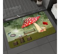 DALEXHM Microfibre Bath Mat, Door Mat, Pet Mat,Bathroom Rug Machine Washable,Non-slip,Super absorbent,Extra Soft,Mushroom,Picnic in Fantasy Garden Wood Table Poppy Flower Swing Teapot and Mil,20x31in