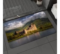 DALEXHM Microfibre Bath Mat, Door Mat, Pet Mat,Bathroom Rug Machine Washable,Non-slip,Super absorbent,Extra Soft,Castle reflections in morning light highlands Scotland cloudy sky mountain,20x31in