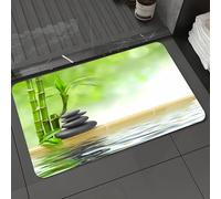 DALEXHM Microfibre Bath Mat, Door Mat, Pet Mat,Bathroom Rug Machine Washable,Non-slip,Super absorbent,Extra Soft,Bamboo, stacked stones and water reflections, green bamboo, black pebbles and,20x31in
