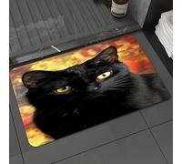 DALEXHM Microfibre Bath Mat, Door Mat, Pet Mat,Bathroom Rug Machine Washable,Non-slip,Super absorbent,Extra Soft,Close-up of a black cat with yellow eyes. Cat studio picture,16x24in