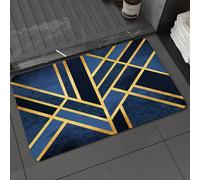 DALEXHM Microfibre Bath Mat, Door Mat, Pet Mat,Bathroom Rug Machine Washable,Non-slip,Super absorbent,Extra Soft,Geometric Abstract Gold Stripes Marble Dark Blue Navy Fashion,16x24in