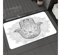 DALEXHM Microfibre Bath Mat, Door Mat, Pet Mat,Bathroom Rug Machine Washable,Non-slip,Super absorbent,Extra Soft,Evil Eye, Protection Symbol Ornate Hamsa on Mandala Inspired Paisley Backdrop,24x39in