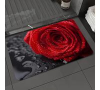 DALEXHM Microfibre Bath Mat, Door Mat, Pet Mat,Bathroom Rug Machine Washable,Non-slip,Super absorbent,Extra Soft,beautiful red rose with water droplets over black background,16x24in