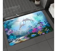 DALEXHM Microfibre Bath Mat, Door Mat, Pet Mat,Bathroom Rug Machine Washable,Non-slip,Super absorbent,Extra Soft,Charming underwater world dolphins and coral reefs, dolphins in colorful marin,20x31in