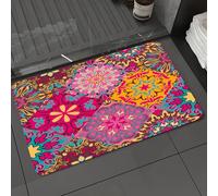DALEXHM Microfibre Bath Mat, Door Mat, Pet Mat,Bathroom Rug Machine Washable,Non-slip,Super absorbent,Extra Soft,Moroccan,Vibrant Artistic Mandala Motifs in Squares Eastern He,16x24in