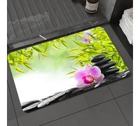 DALEXHM Microfibre Bath Mat, Door Mat, Pet Mat,Bathroom Rug Machine Washable,Non-slip,Super absorbent,Extra Soft,Quiet spa with bamboo, orchids and stones, stacked pebbles, pink orchids and g,24x39in