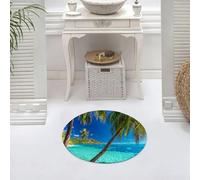 DALEXHM Microfibre Bath Mat, Door Mat, Pet Mat,Bathroom Rug Machine Washable,Non-slip,Super absorbent,Extra Soft,Ocean, Picture Of A Tropical Island With Palm Trees And Clear Sea Beach Theme,24x24in