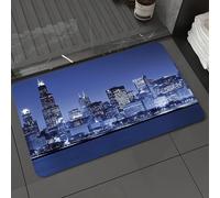 DALEXHM Microfibre Bath Mat, Door Mat, Pet Mat,Bathroom Rug Machine Washable,Non-slip,Super absorbent,Extra Soft,Blues city, skyscrapers, skyline, high-rise buildings on the river bank,24x39in