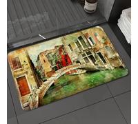 DALEXHM Microfibre Bath Mat, Door Mat, Pet Mat,Bathroom Rug Machine Washable,Non-slip,Super absorbent,Extra Soft,Venice, Vintage Artwork Painting Style Venetian Landscape,24x39in