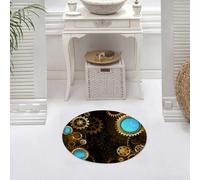 DALEXHM Microfibre Bath Mat, Door Mat, Pet Mat,Bathroom Rug Machine Washable,Non-slip,Super absorbent,Extra Soft,Black steampunk background with gold and brass gears and blue lenses.,24x24in