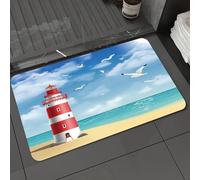 DALEXHM Microfibre Bath Mat, Door Mat, Pet Mat,Bathroom Rug Machine Washable,Non-slip,Super absorbent,Extra Soft,Realistic lighthouse on the beach with seagulls and ocean on background vector,16x24in
